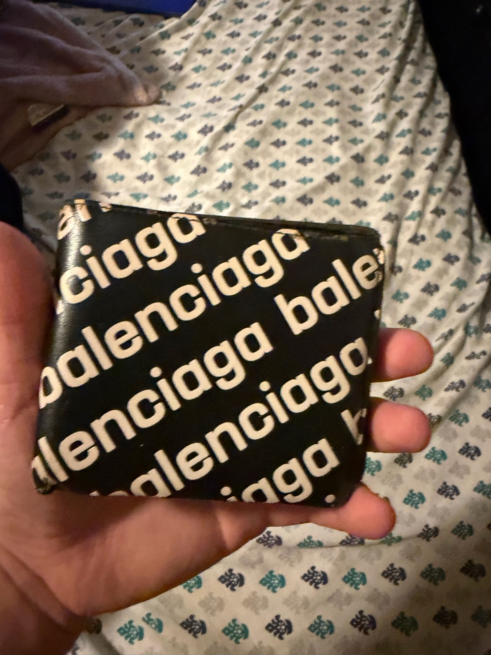 Balenciaga Black Wallet with White Logo Print